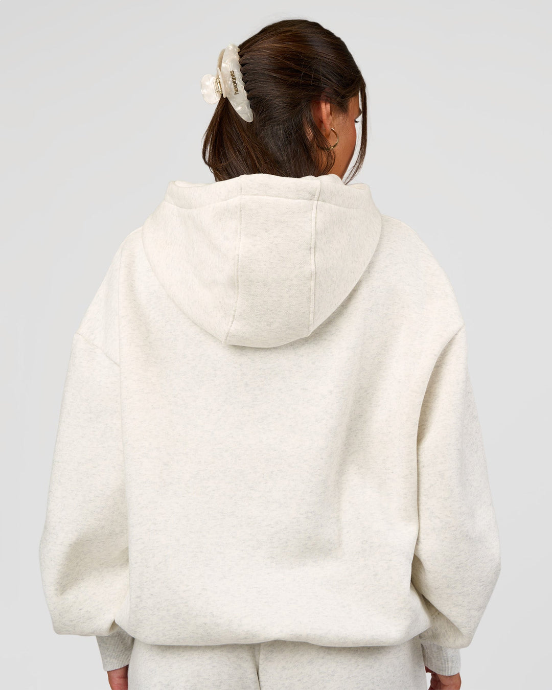 Woman wearing Go-To Oversized Hoodie - Silver Marl | Model:Bianca | Size:S