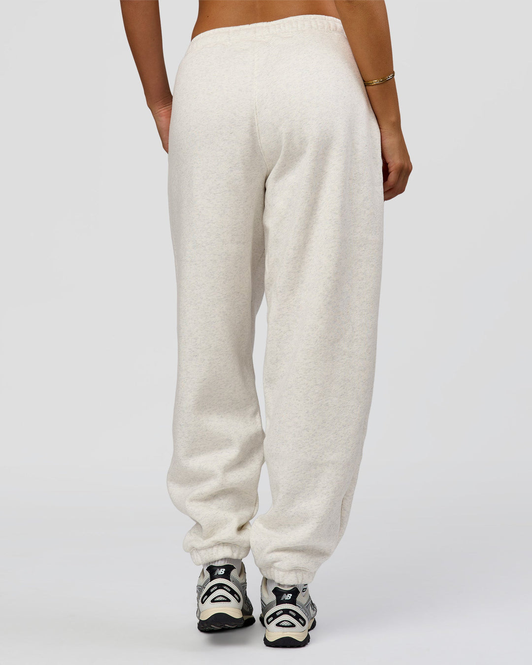 Woman wearing Go-To Oversized Track Pant - Silver Marl | Model:Bianca | Size:S