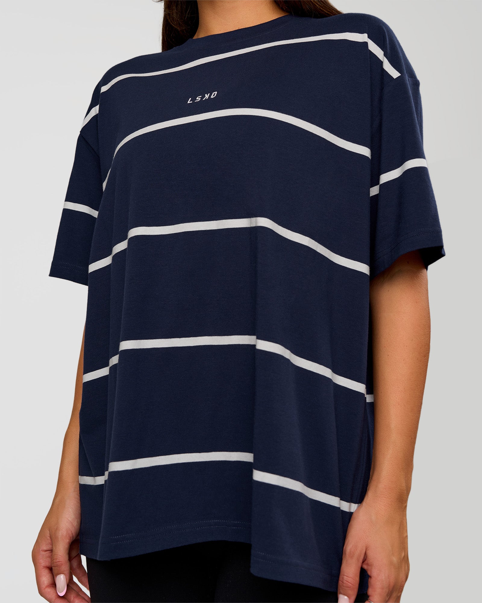 Go-To Stripe FLXCotton Oversized Tee - Future Navy-White | LSKD