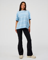Woman wearing Go-To Stripe FLXCotton Oversized Tee - Open Air-White | Model:Bianca | Size:S | Thumbnail Index: 6