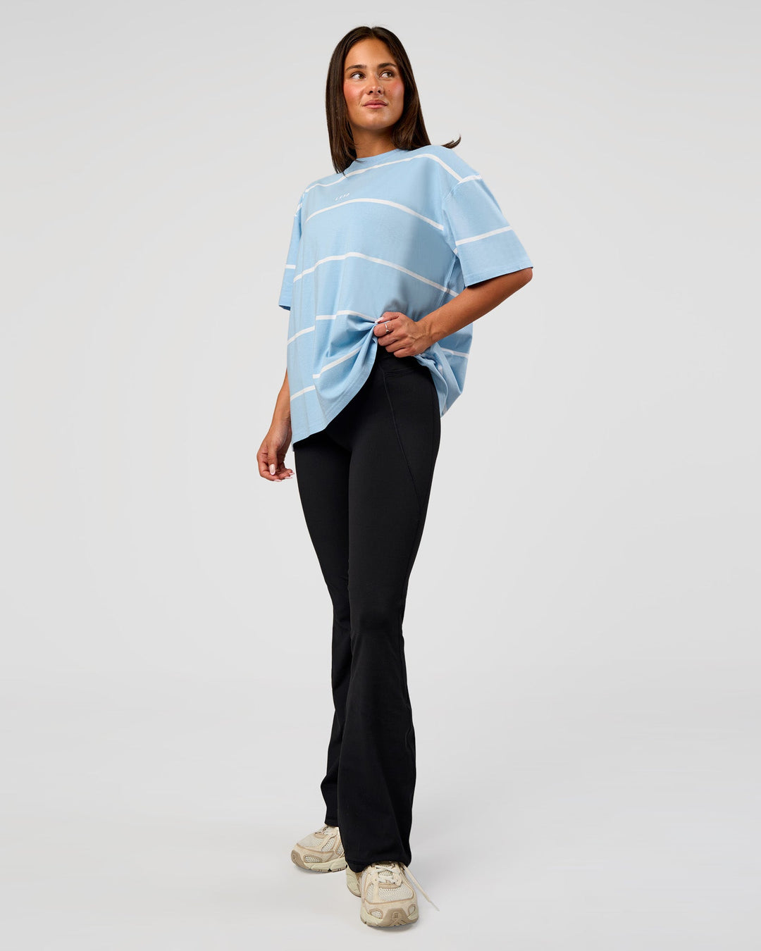 Woman wearing Go-To Stripe FLXCotton Oversized Tee - Open Air-White | Model:Bianca | Size:S - view 3