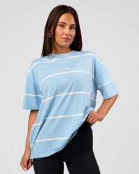 Woman wearing Go-To Stripe FLXCotton Oversized Tee - Open Air-White | Model:Bianca | Size:S | Thumbnail Index: 0