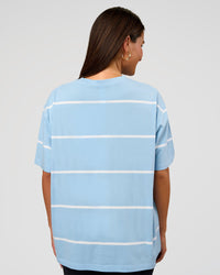 Woman wearing Go-To Stripe FLXCotton Oversized Tee - Open Air-White | Model:Bianca | Size:S | Thumbnail Index: 4