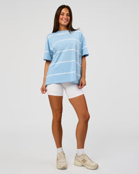 Woman wearing Go-To Stripe FLXCotton Oversized Tee - Open Air-White | Model:Bianca | Size:S | Thumbnail Index: 3