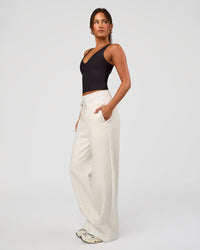 Woman wearing Go-To Wide Leg Track Pant - Silver Marl | Model:Bianca | Size:S
