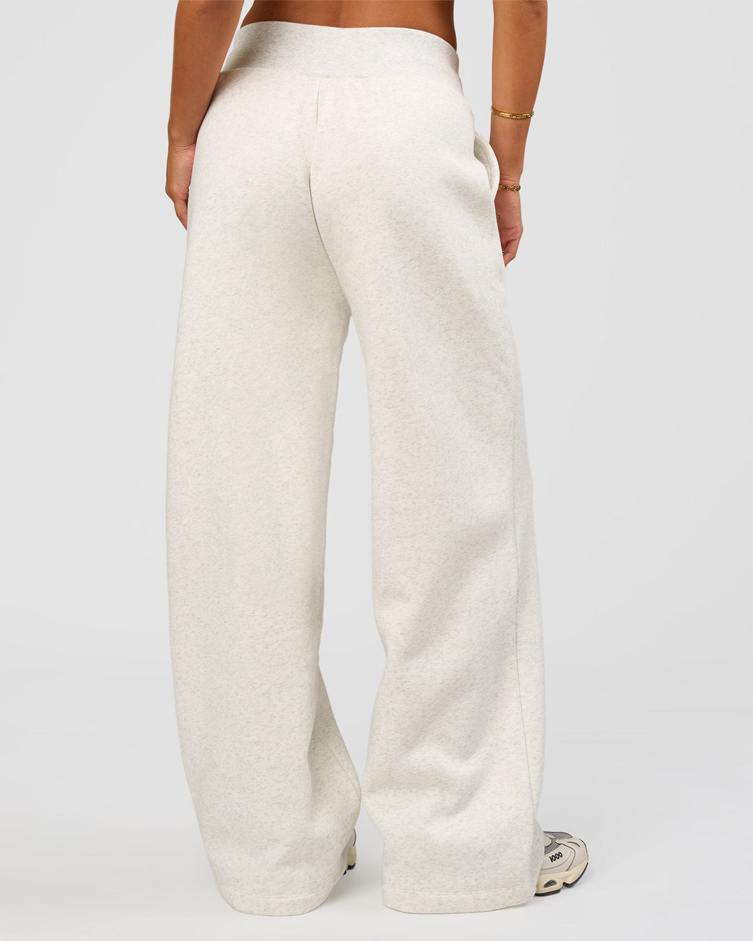 Woman wearing Go-To Wide Leg Track Pant - Silver Marl | Model:Bianca | Size:S