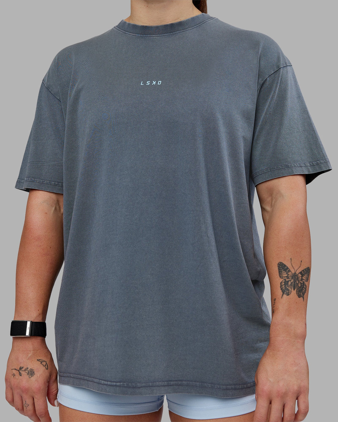 Gracie Walton X LSKD FLXCotton Oversized Tee - Dark Storm Washed-White
