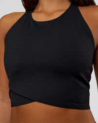 Woman wearing Hybrid Performance Crossover Tank - Black | Model:Bianca | Size:S | Thumbnail Index: 4