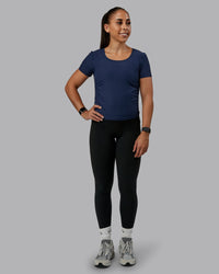 Woman wearing Ignite Ribbed Scrunch Side Cropped Tee - Future Navy | Size:S | Model:Tylah | Thumbnail Index: 3
