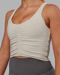 Woman wearing Liberty Ruched Tank - Shale Beige | Model:Hannah | Size:S | Thumbnail Index: 5