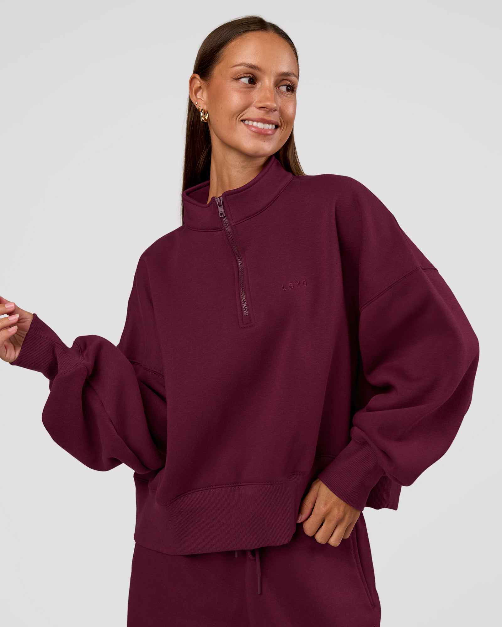 MVP 1/2 Zip Oversized Sweater - Cherry Lacquer | LSKD – LSKD US