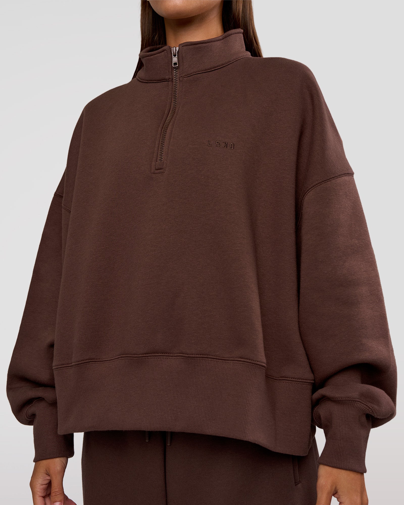 MVP 1/2 Zip Oversized Sweater - Hot Chocolate | LSKD – LSKD US