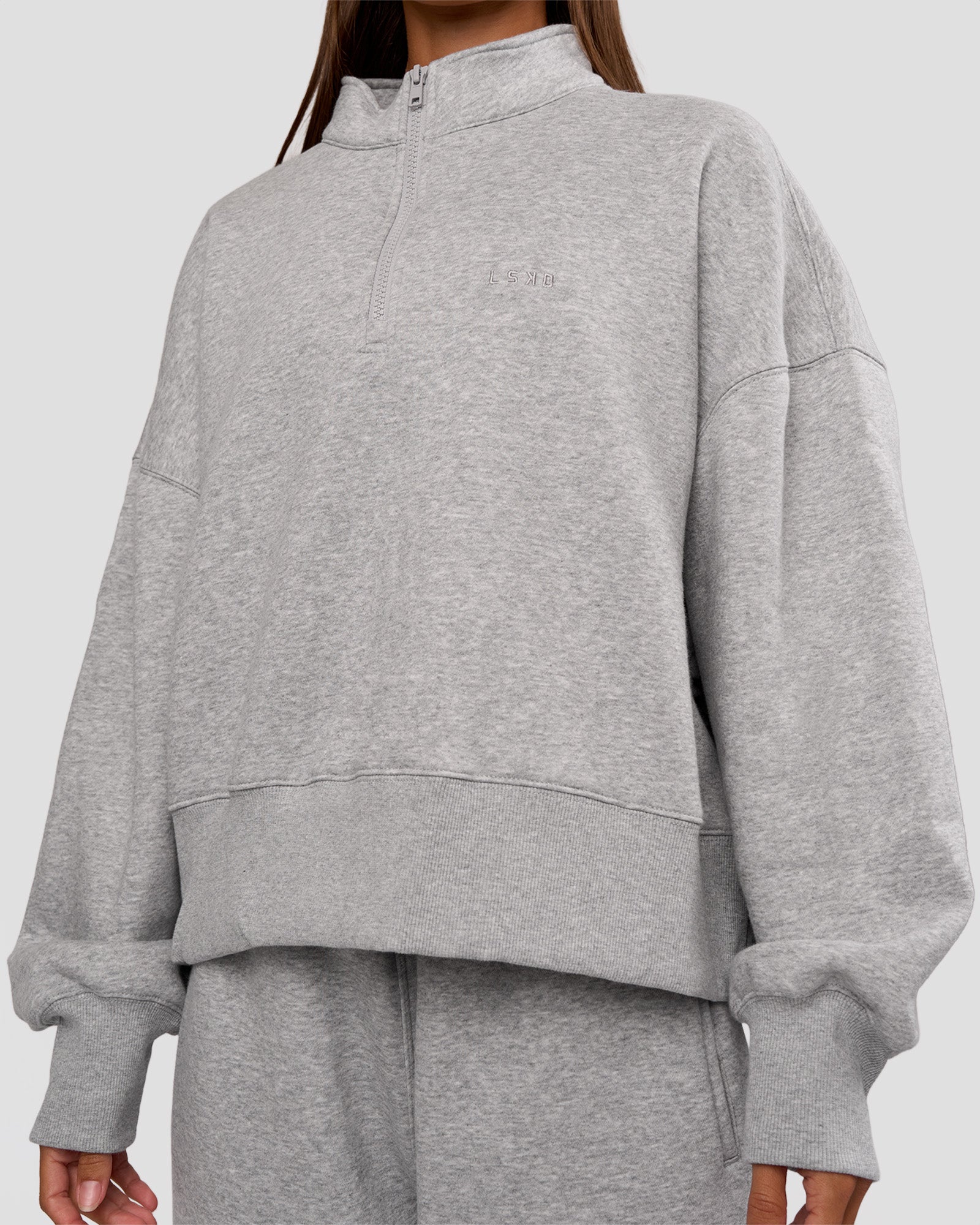 MVP 1/2 Zip Oversized Sweater - Light Grey Marl | LSKD – LSKD US