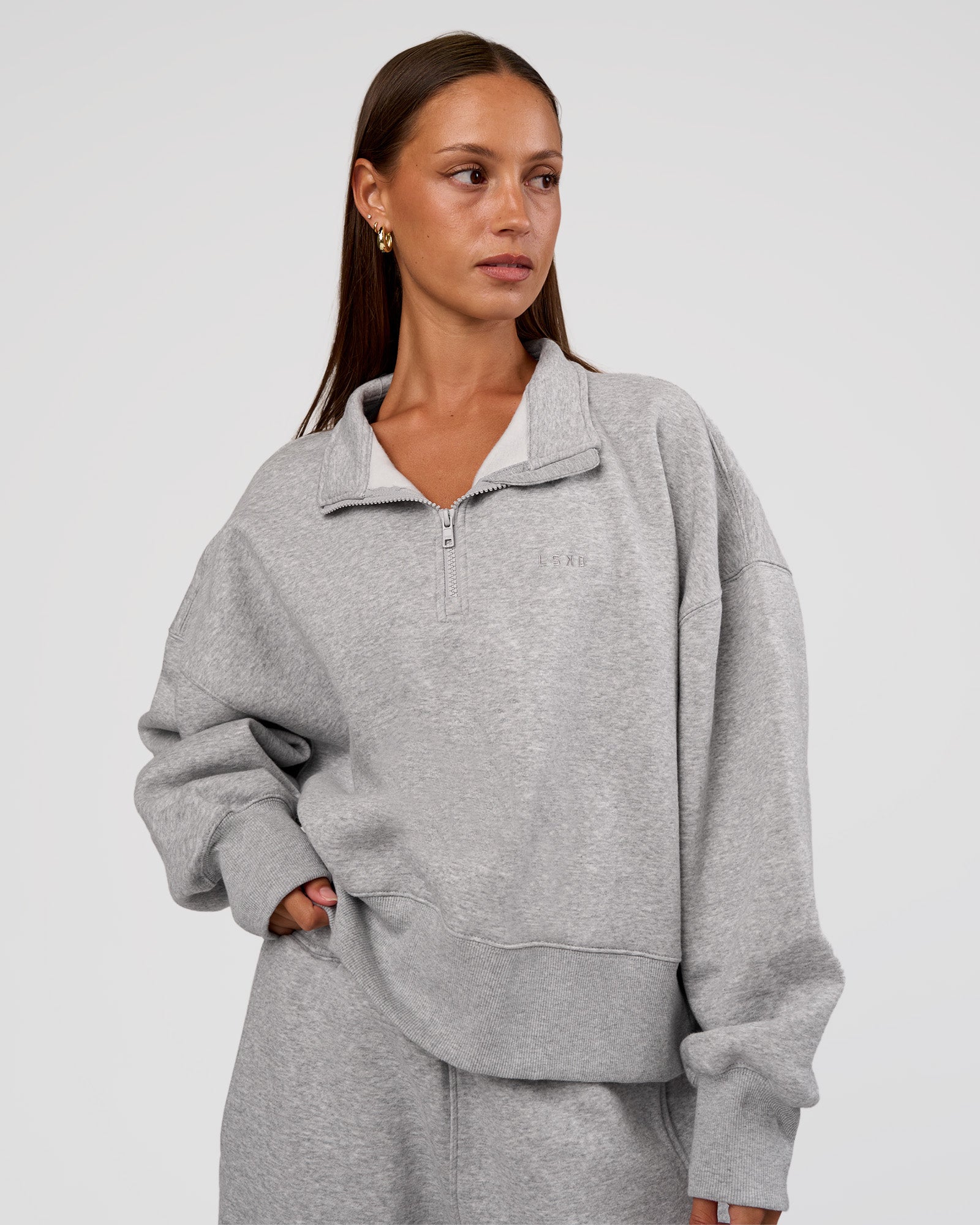 MVP 1/2 Zip Oversized Sweater - Light Grey Marl | LSKD – LSKD US