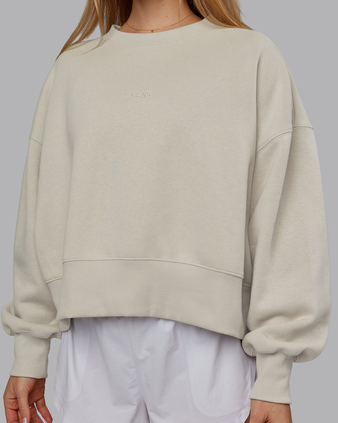 Woman wearing MVP Oversized Sweater - Shale Beige | Model:Emilie | Size:S