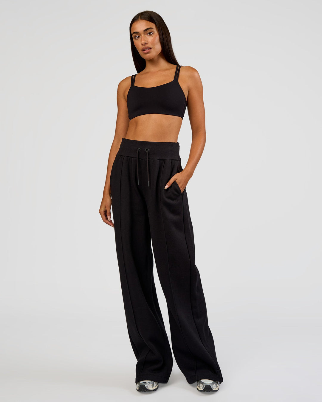 Woman wearing MVP Wide Leg Tall Track Pant - Black | Model:Ruby | Size:S - view 8
