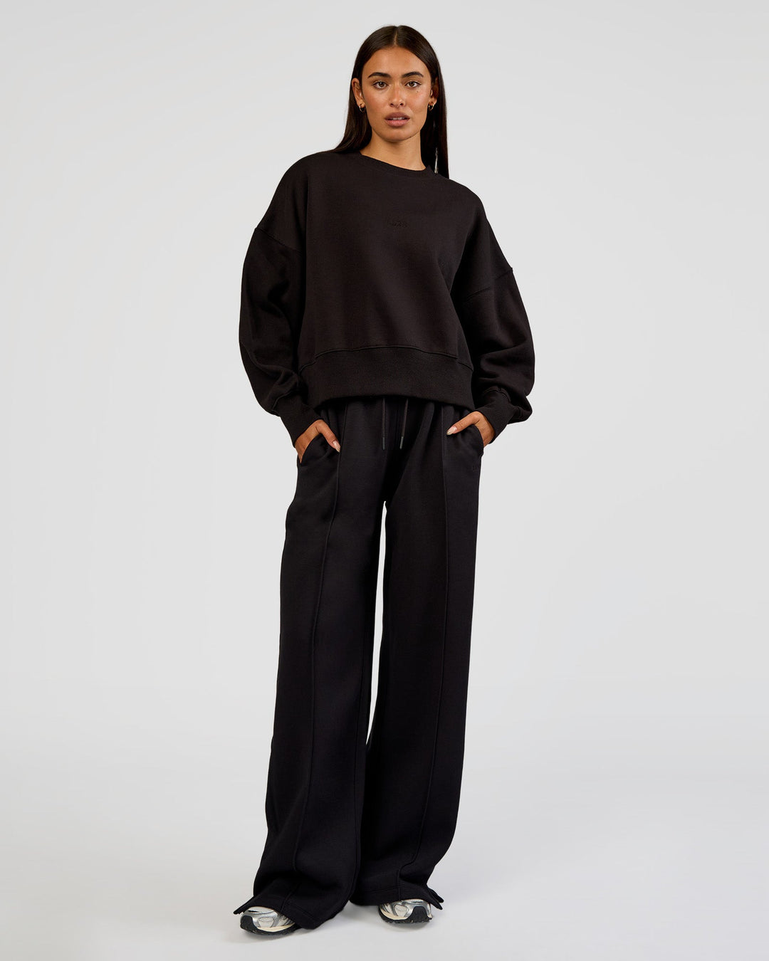 Woman wearing MVP Wide Leg Tall Track Pant - Black | Model:Ruby | Size:S - view 6