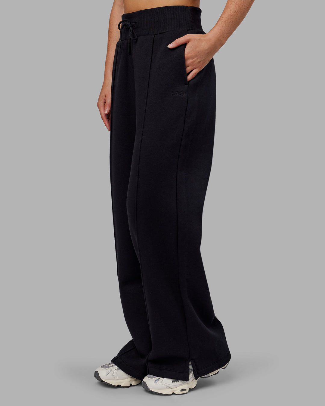 Woman wearing MVP Wide Leg Joggers - Black | Model:Neve | Size:S
