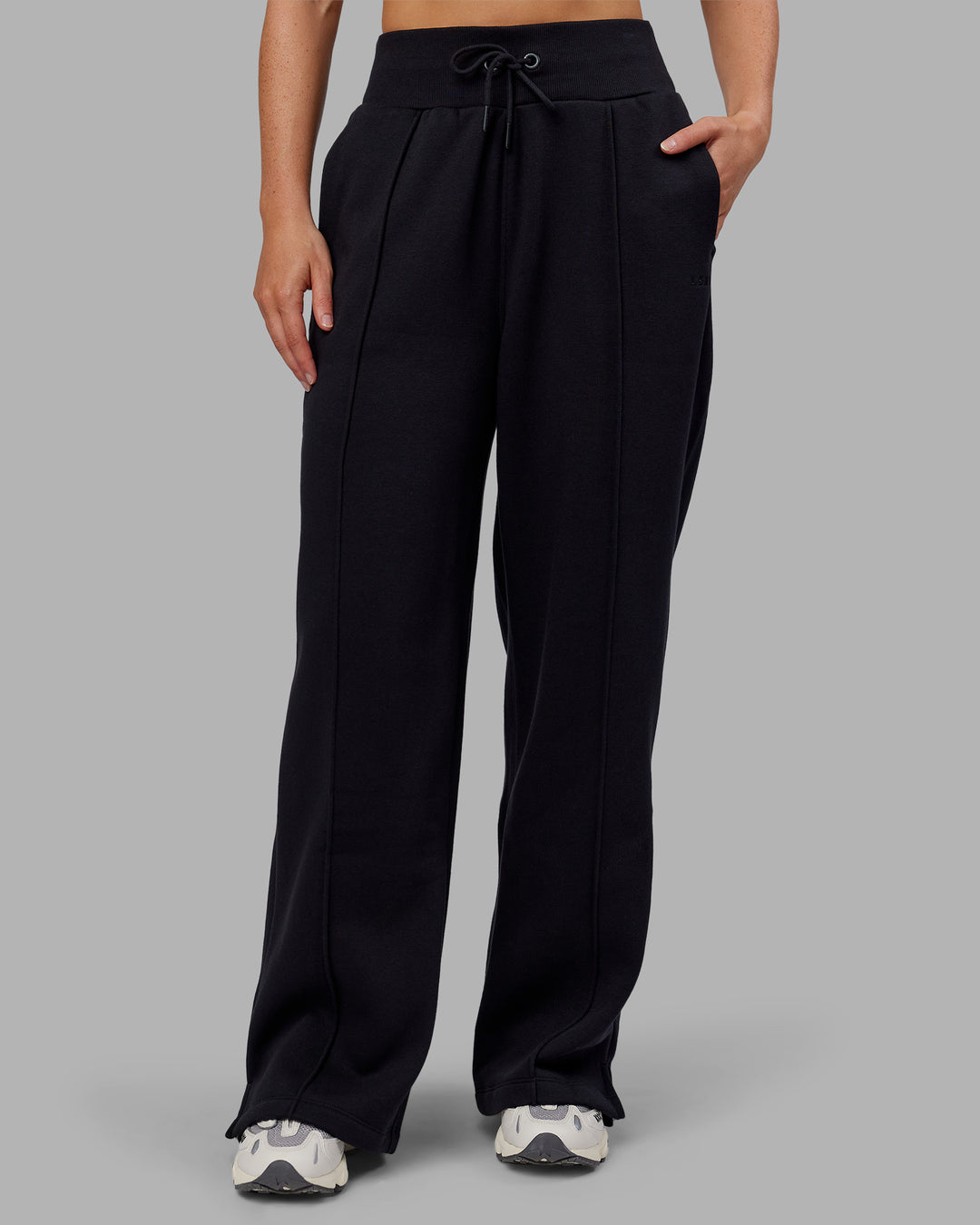 Woman wearing MVP Wide Leg Joggers - Black | Model:Neve | Size:S