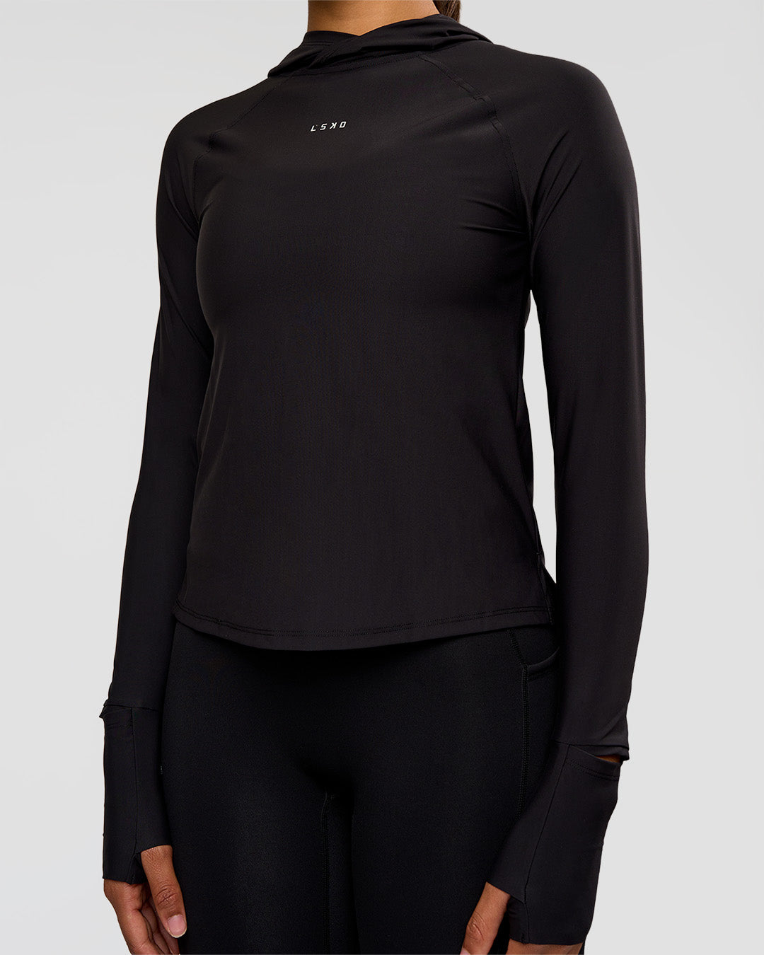 Woman wearing On the Run Long Sleeve - Black | Model:Rosie | Size:S - view 7