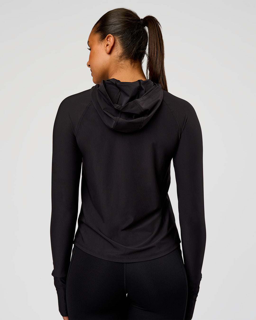 Woman wearing On the Run Long Sleeve - Black | Model:Rosie | Size:S - view 2