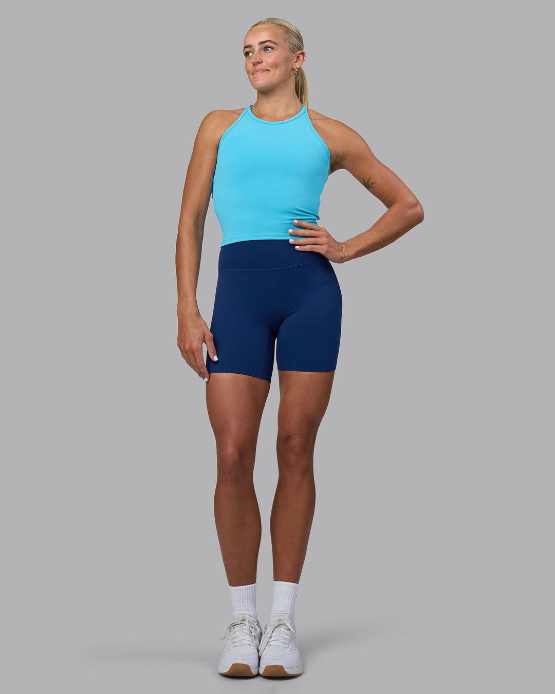 Woman wearing Power Performance Tank - Blue Atoll | Model:Katie | Size:S
