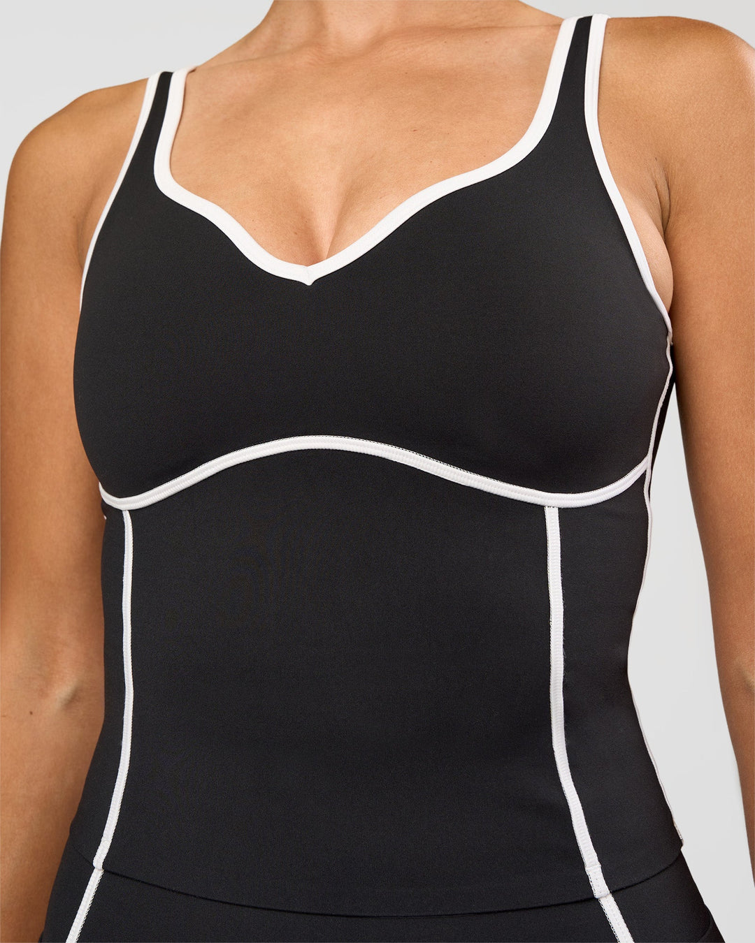 Woman wearing Power Sweetheart Shelf Bra Tank - Black | Model:Rhiley | Size:S - view 9