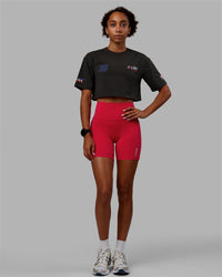Woman wearing Redline FLXCotton Cropped Tee - Pirate Black-White