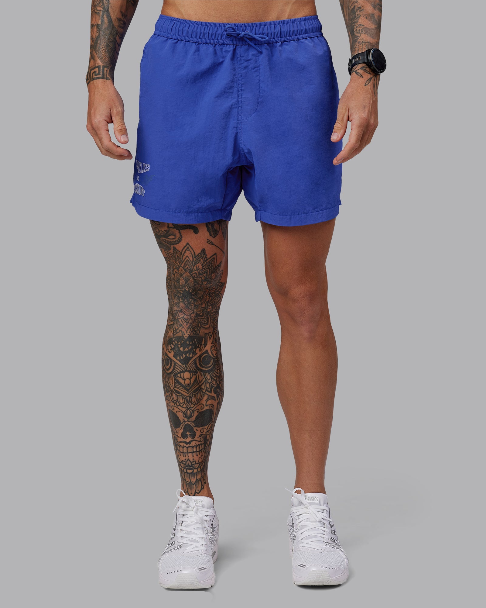 Man wearing Relentless Classic 5" Short - Power Cobalt | Model:Tommy | Size:S