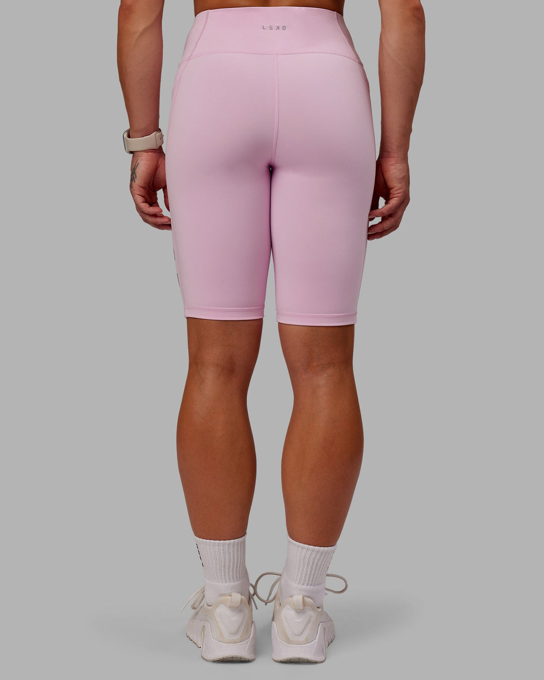 Woman wearing Rep Bike Shorts - Marshmallow-Cherry Lacquer