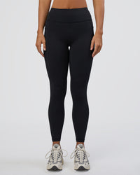 Woman wearing Rep Ultra High-Rise Full Length Legging Pockets - Black-Black | Model:Amity | Size:S