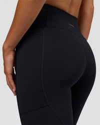Woman wearing Rep Ultra High-Rise Full Length Legging Pockets - Black-Marshmallow | Model:Amity | Size:S
