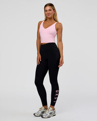 Woman wearing Rep Ultra High-Rise Full Length Legging Pockets - Black-Marshmallow | Model:Amity | Size:S