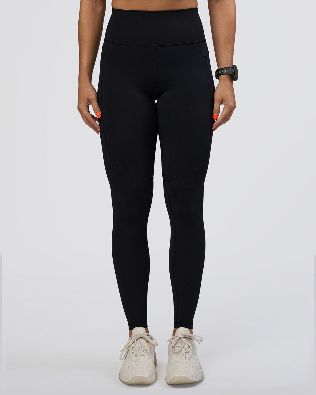 Woman wearing Rep Ultra High-Rise Full Length Legging Pockets - Black-Ultra Fuchsia | Model:Abbey | Size:S - view 6