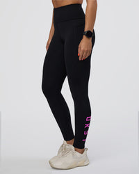 Woman wearing Rep Ultra High-Rise Full Length Legging Pockets - Black-Ultra Fuchsia | Model:Abbey | Size:S | Thumbnail Index: 8