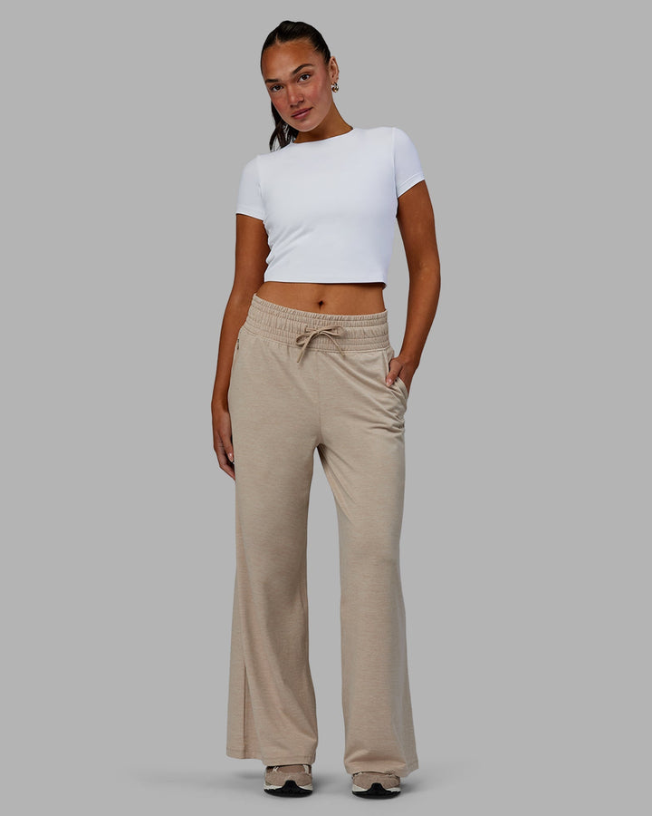 Woman wearing Restore CloudFLX Wide Leg Pants - Oatmeal Marl
