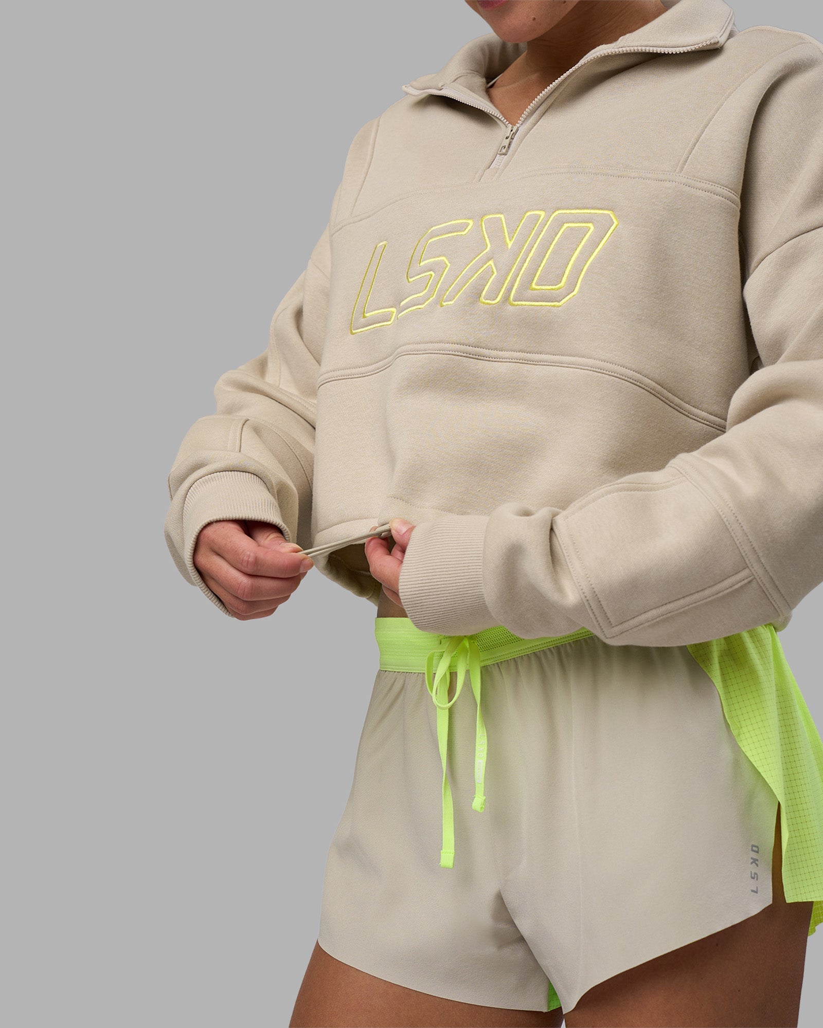 Slam Quarter Zip Sweater - Shale Beige-Lime Glo | LSKD – LSKD US