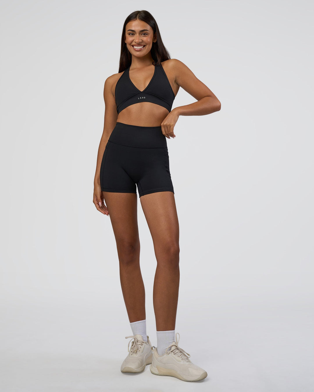 Woman wearing Stamina Sports Bra - Black | Model:Ruby | Size:S - view 4