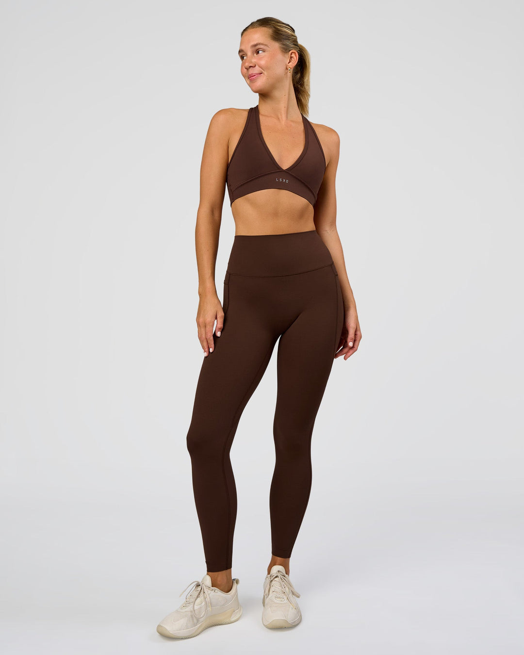 Woman wearing Stamina Sports Bra - Hot Chocolate | Model:Amity | Size:S - view 4
