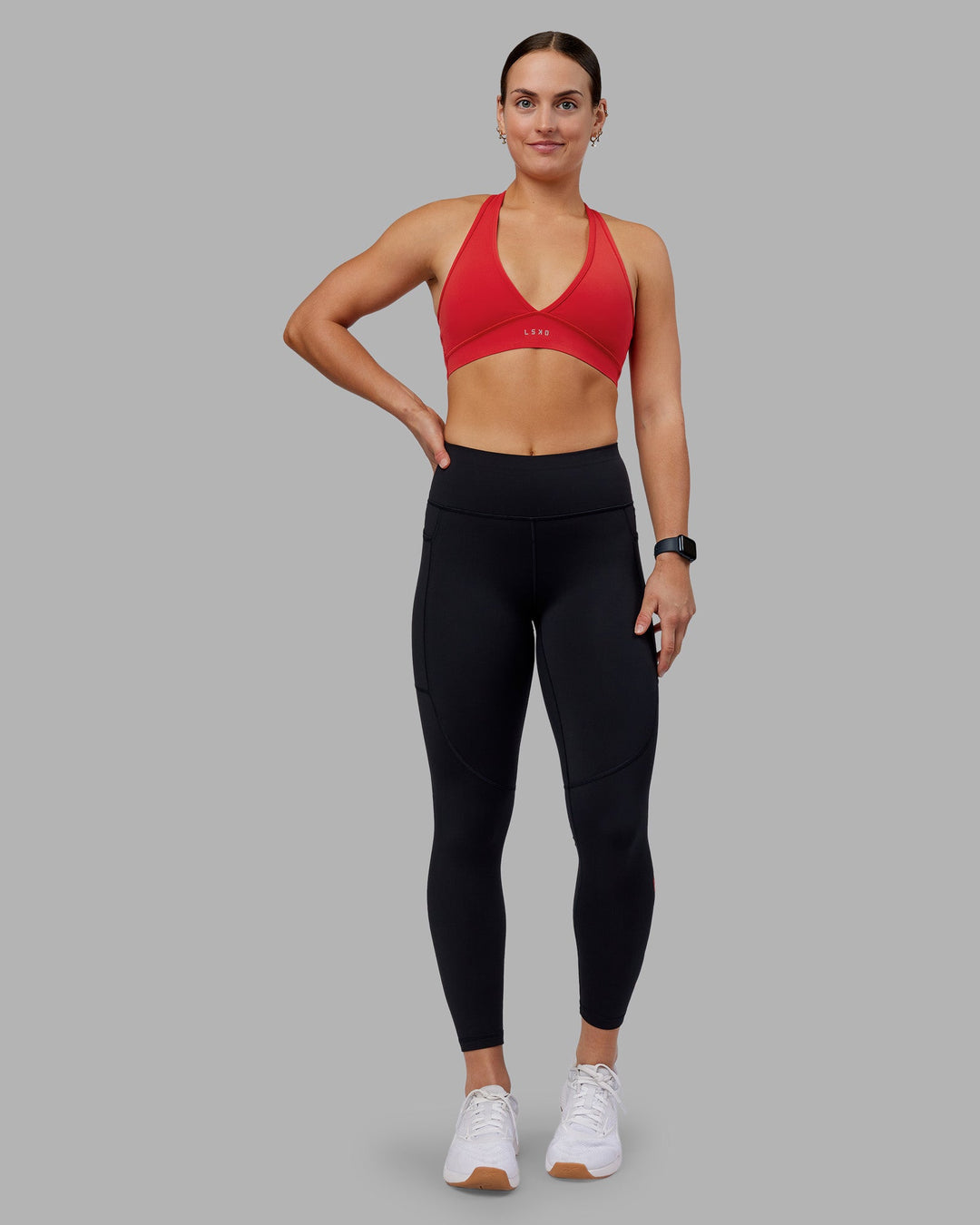 Woman wearing Stamina Sports Bra - Scarlet | Model:Keisha | Size:S - view 7