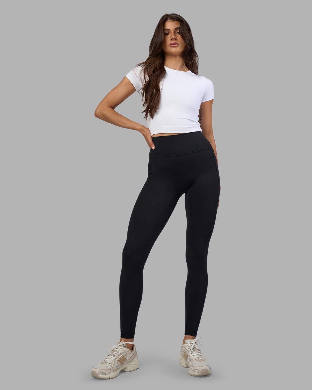 Woman wearing Staple Cropped Tee - White | Model:Phoebe | Size:S