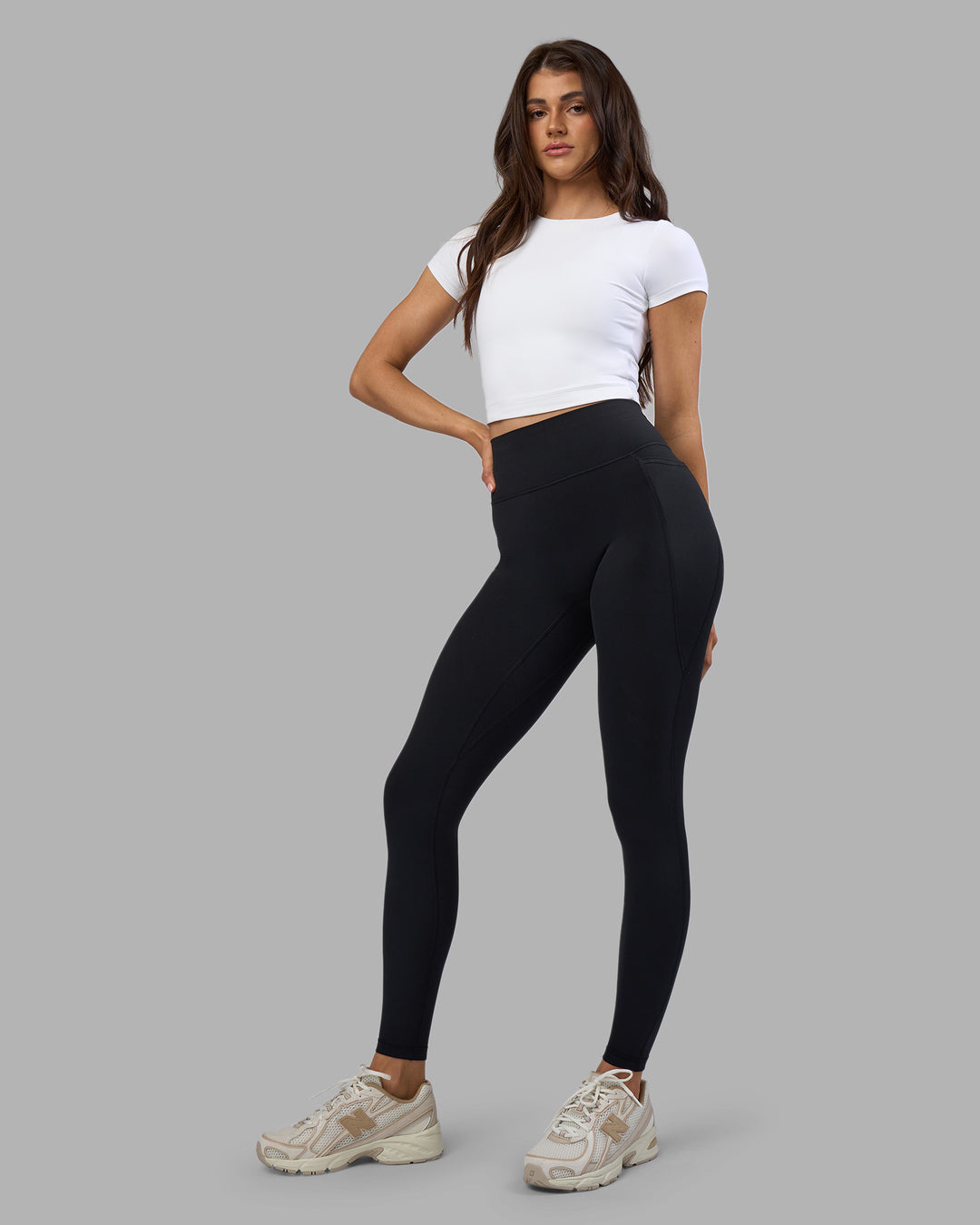 Woman wearing Staple Cropped Tee - White | Model:Phoebe | Size:S