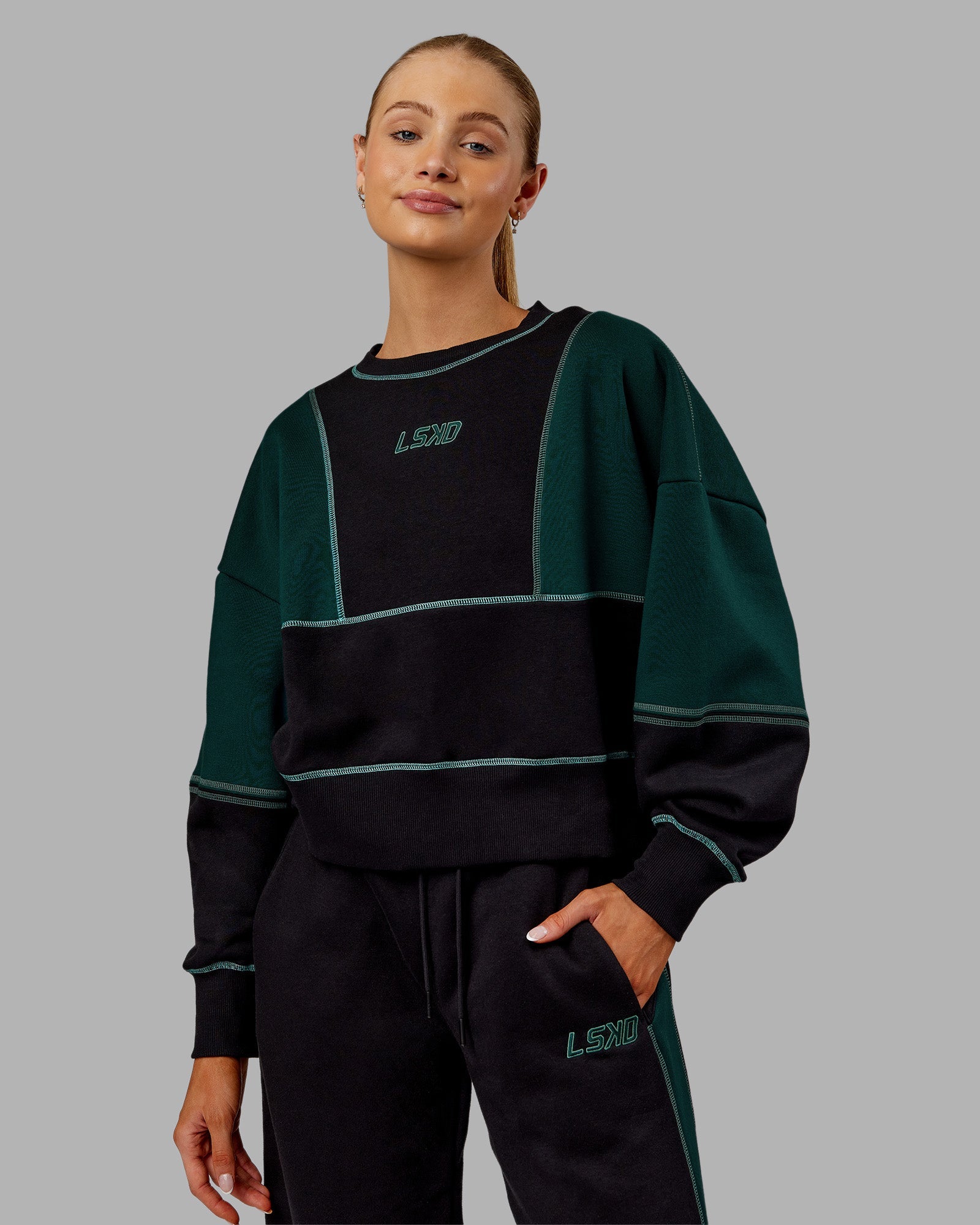 Stitch Up Oversized Fleece Sweater - Black-Dark Moss | LSKD – LSKD US