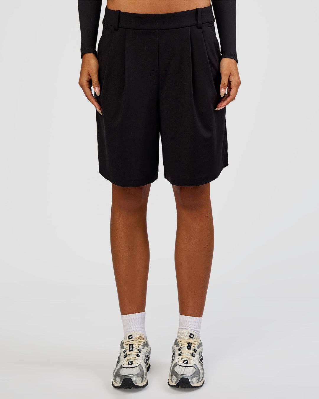 Woman wearing StretchShift Wide Leg Short - Black | Model:Ruby | Size:S - view 4