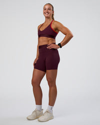 Woman wearing Strive Jacquard Sports Bra - Cherry Lacquer | Model:Sav | Size:S | Thumbnail Index: 4