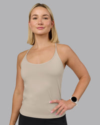 Woman wearing Transition CloudFLX Shelf Bra Tank - Shale Beige | Model:Halle | Size:S | Thumbnail Index: 0