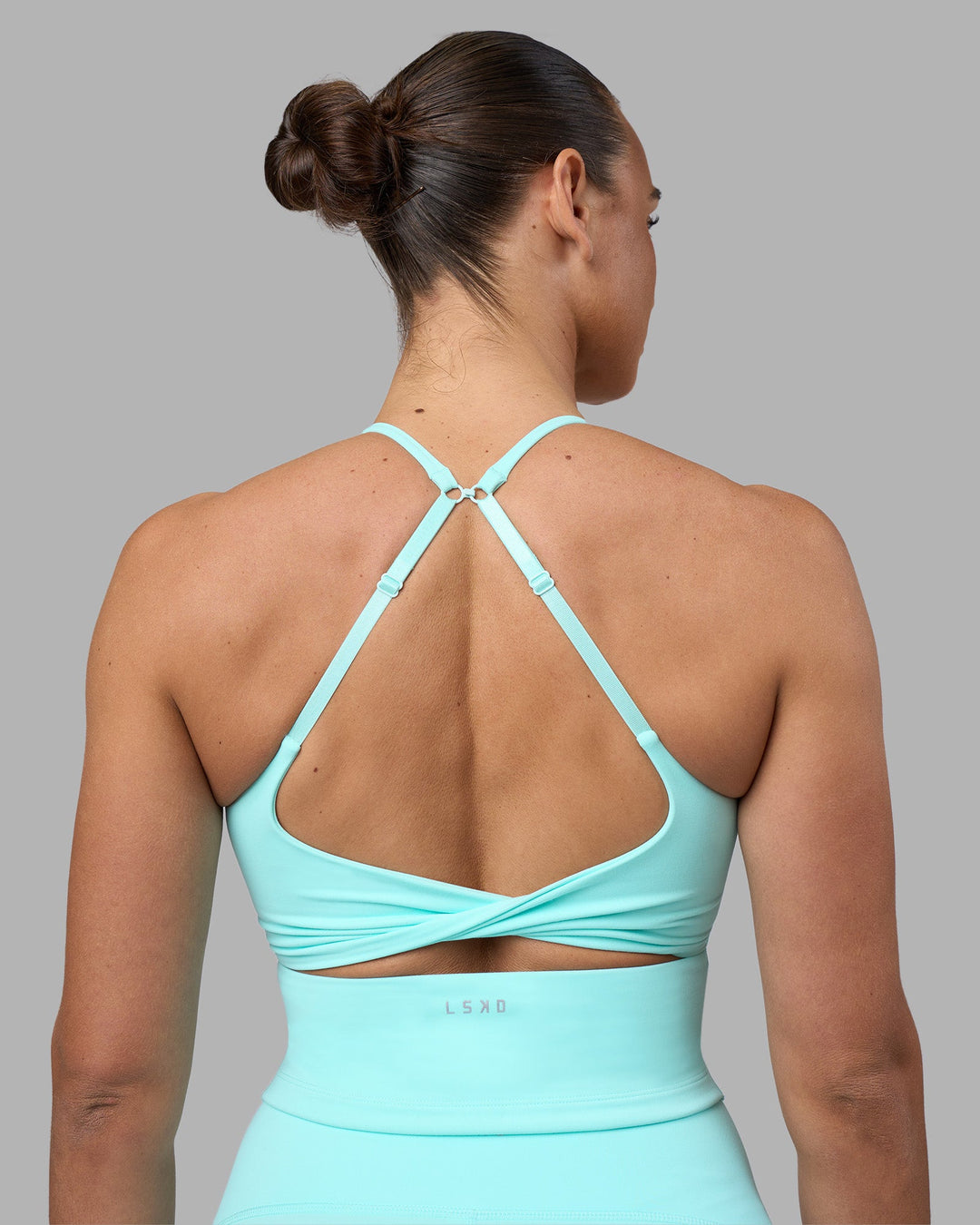 Woman wearing Twist Tank With Shelf Bra - Island Paradise | Model:Sophie | Size:S