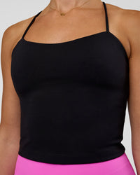 Woman wearing Twister Shelf Bra Tank - Black | Model:Myrte | Size:S | Thumbnail Index: 5