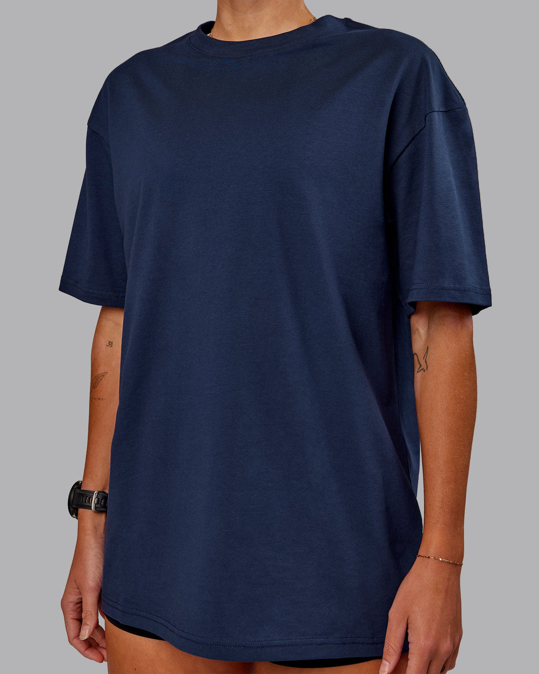 Woman wearing Variation FLXCotton Oversized Tee in Future Navy-Light Navy | Size:S