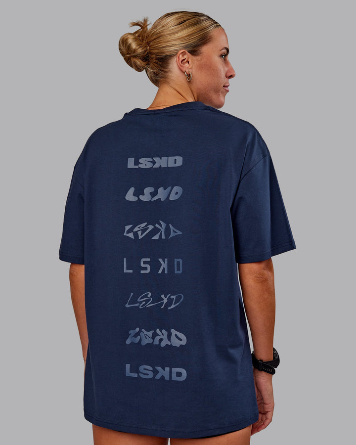 Woman wearing Variation FLXCotton Oversized Tee in Future Navy-Light Navy | Size:S
